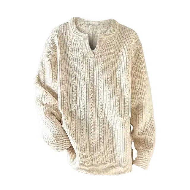 半空山 美式复古麻花设计慵懒高级感内搭叠穿打底衫亲肤透气百搭舒适亨利领宽松套头针织衫 男女同款