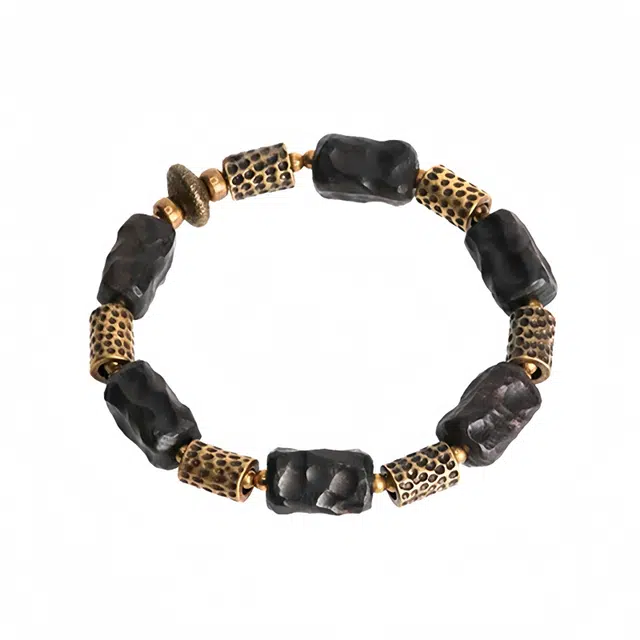 宣华意 国潮个性民族风小众设计百搭日常 高品质复古手工肌理 文玩单圈#好运 黑檀 手串 男女同款情侣款