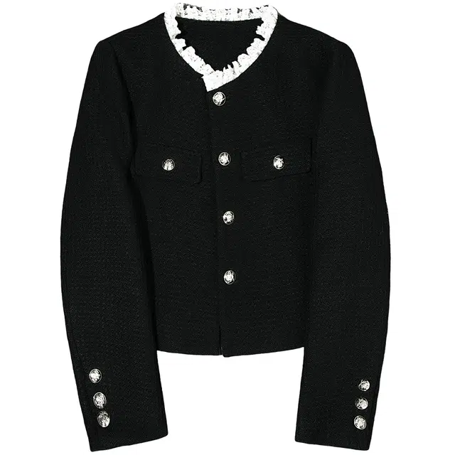 丝柏舍 优雅小香风蕾丝拼接长袖气质短款开衫上衣截短外套 女款