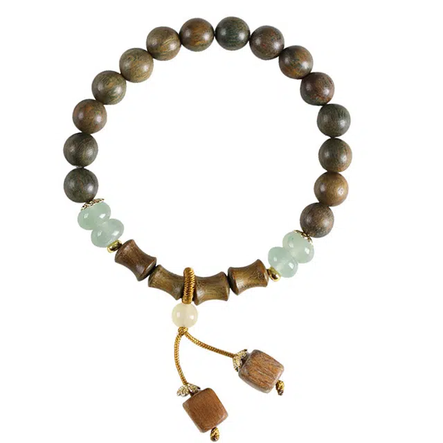 琛宬 【节节高升】诸事顺遂平安喜乐有钱花转运竹节新中式复古国潮民族风素雅精致时尚百搭文玩佛珠 绿檀 木作手串 男女同款情侣款