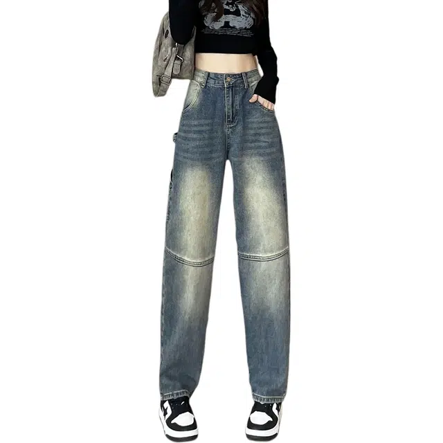 丝絮丝绸 美式复古设计感显瘦宽松哈伦裤牛仔裤 女款