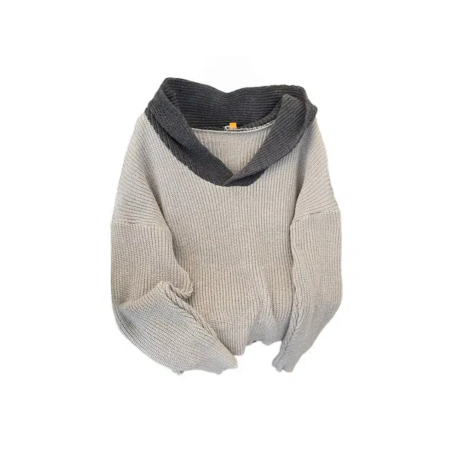 华夏儿女 秋冬季慵懒风宽松撞色连帽套头针织衫 男女同款