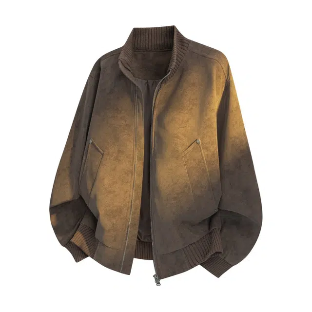 马员外 美式高街复古拼接撞色铆钉装饰百搭日常通勤立领口袋落肩开衫拉链内搭户外夹克外套 男女同款