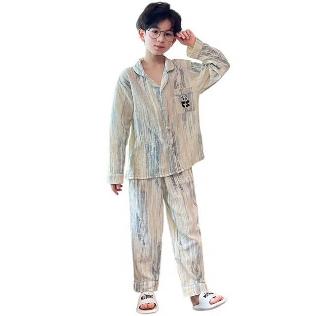 浪莎家居服套装 春秋 时尚帅气睡衣两件套 米色青少年