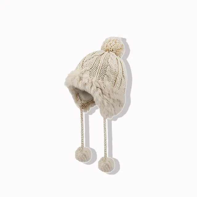 无限兔 兔毛针织帽子百搭可爱毛球冬季加绒加厚防寒户外旅游毛线保暖护耳帽 聚酯纤维 绒线帽 男女同款情侣款