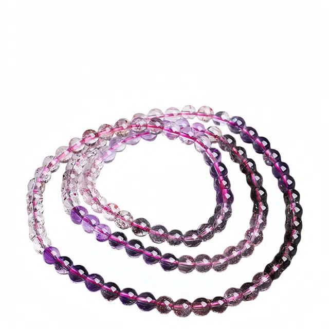 仙园韵 桃花朵朵开 好运连连 缤纷绚丽 多彩闪耀 小众设计金草莓晶手链紫发三轮骨干多圈水晶红云母片 超七 手串 女款