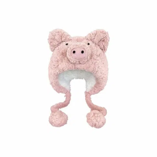 恩僾德 毛茸茸卡通可爱小猪帽子女冬季保暖防寒加绒包头帽显脸小初高中加厚防护雷锋帽 涤纶 绒线帽 男女同款情侣款