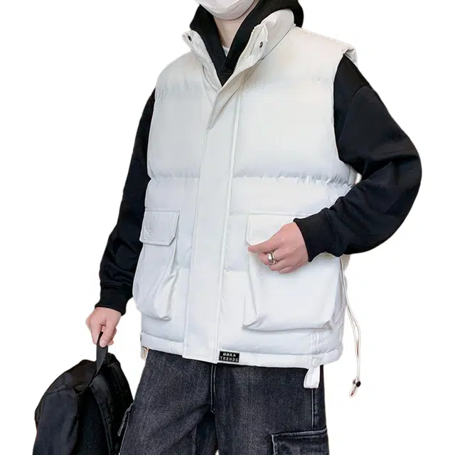 通勤工装风户外登山大口袋设计 赫赫良衣 美式复古立领纯色休闲简约宽松舒适无袖外套上衣基础款高街机能风日常保暖加厚百搭马甲 男女同款