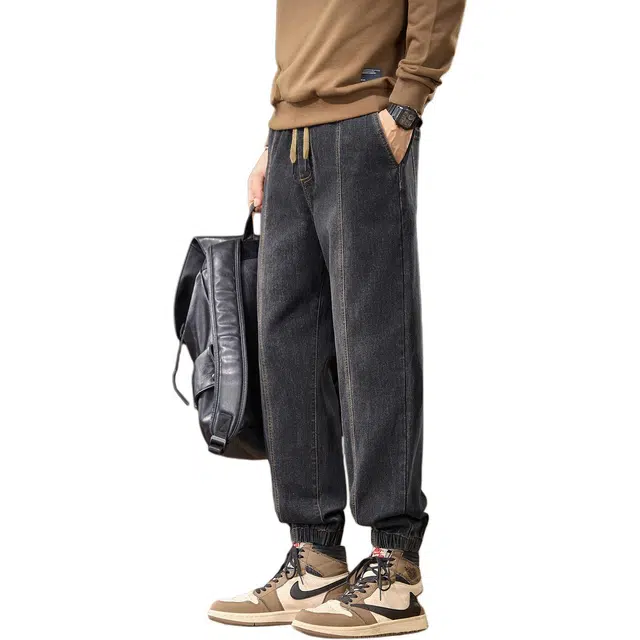 协协乐 高街机能风美式复古做旧水洗秋冬季宽松哈伦束脚九分裤青少年弹力抽绳百搭运动休闲长裤牛仔裤 男款