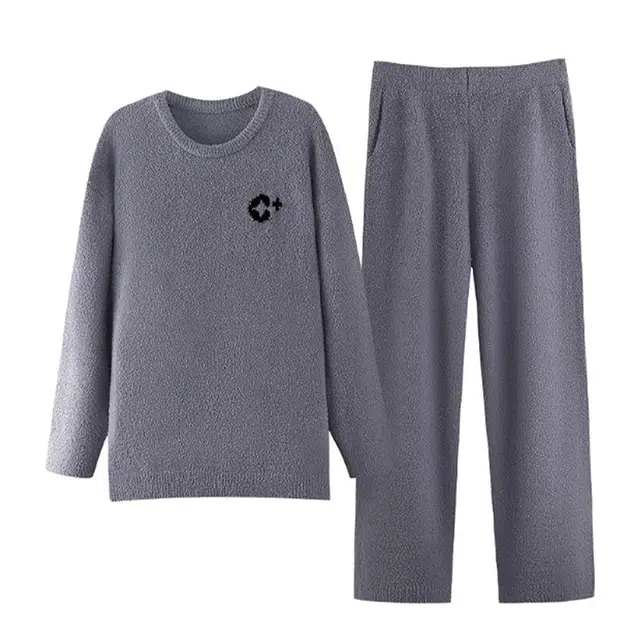 潞优野 潞优野休闲套头舒适绒可外穿家居服半边绒加厚加绒大码睡衣套装 男款