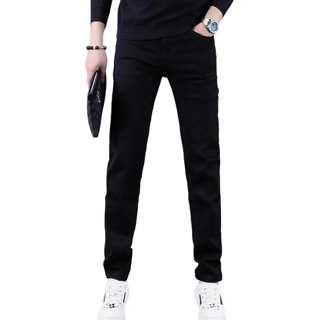 特斯型 秋季高端男刺绣黑色修身小直筒裤弹力百搭休闲男士长裤潮牌牛仔裤 男款