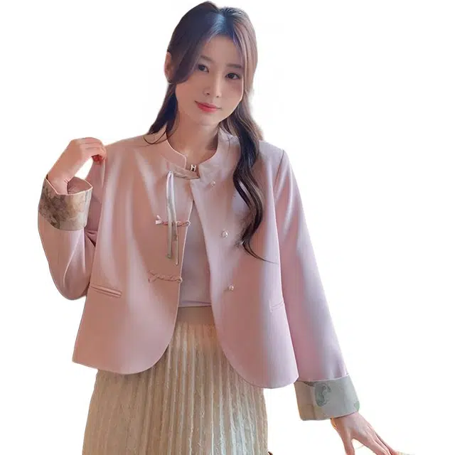 纤丝鸟 新中式国风薄款盘扣百搭小香风短款截短外套 女款