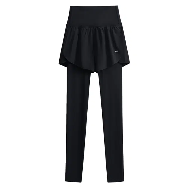 婉町蒂诺  专业运动长裤女  瑜伽裤  防走光户外骑行显瘦透气速干紧身  女款  单件  假两件健身裤高腰弹力压缩裤体育生跳绳田径训练裤