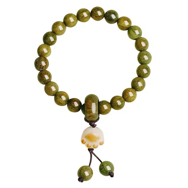 琛宬 招财吸金诸事顺利猫爪造型新中式国潮复古风气质优雅时尚百搭 绿檀 木作手串 男女同款情侣款