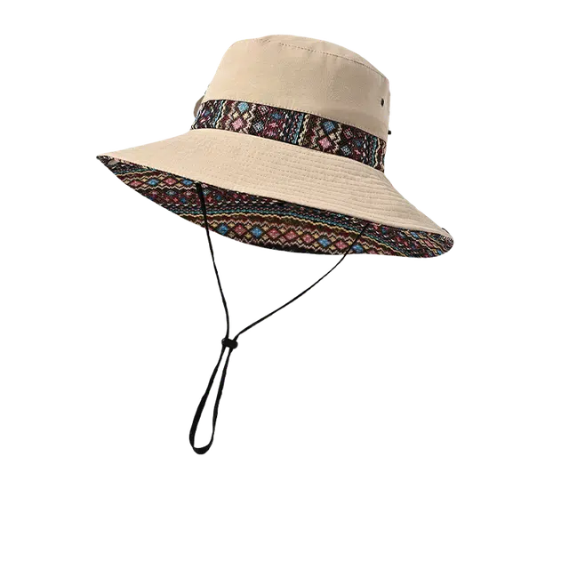 杨同学 复古民族风户外大帽檐遮阳防晒 涤纶 渔夫帽 女款 多色可选