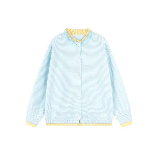 港仔文艺男 美式复古假两件撞色拼接条纹多巴胺色系慵懒风落肩内搭上衣休闲舒适百搭宽松潮流时尚长袖毛衣 男女同款