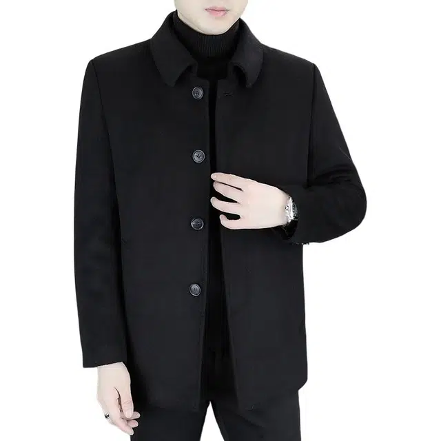 老爷车 双面羊毛呢男士翻领加厚中长款呢子冬季羽绒内胆外套男大衣 男款