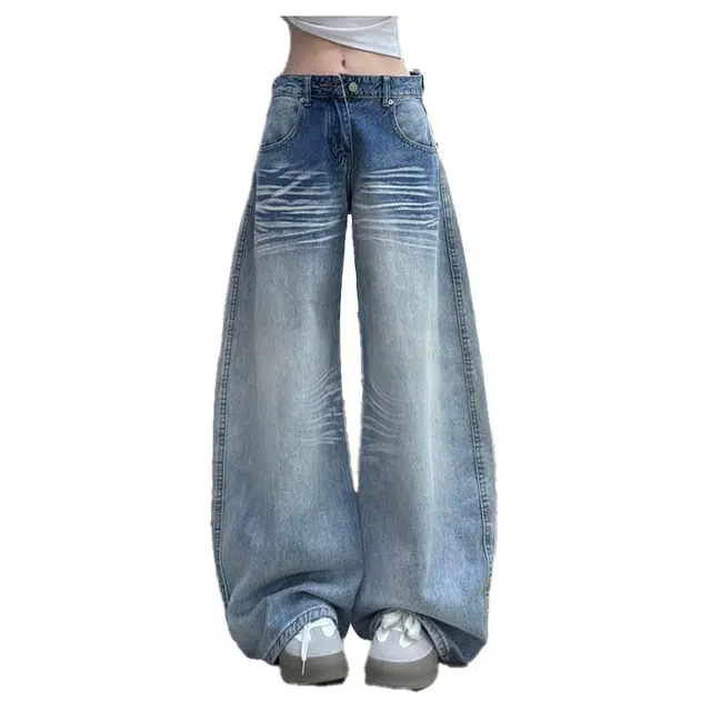 丝絮丝绸 美式复古低腰宽松直筒阔腿梧桐镰刀裤牛仔裤 男女同款