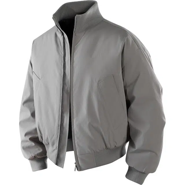 八哥 美式高街复古老钱风基础纯色简约无性别主义廓形飞行员立领外套宽松舒适日常穿搭户外运动高级感休闲百搭夹克 男女同款