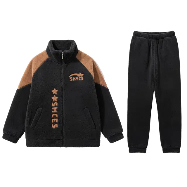 俏霓桐 时尚运动风青少年立领学生居家可外穿加厚加绒珊瑚绒保暖家居服睡衣套装 男款