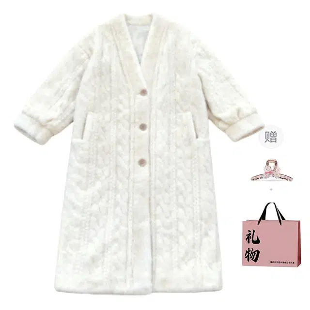 柏黛妃 毛毛绒绒过膝款慵懒风格保暖效果开衫设计时尚大气原宿环保皮草外套水貂一体长款洋气大衣 女款