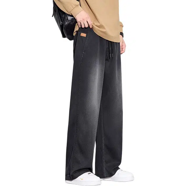 协协乐 高街机能风拼接氛围感秋冬季美式渐变复古宽松直筒垂坠感阔腿拖地裤青少年弹力抽绳百搭运动长裤休闲裤 男款