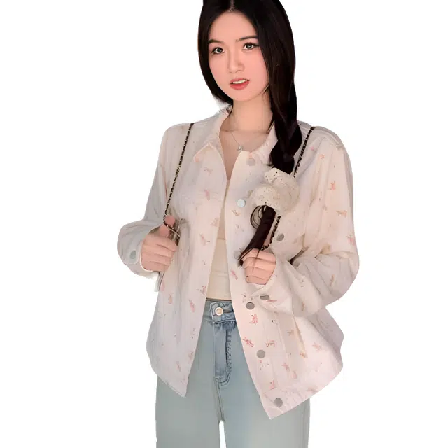 纤丝鸟 时尚甜妹慵懒风休闲百搭短款显瘦上衣截短外套 女款