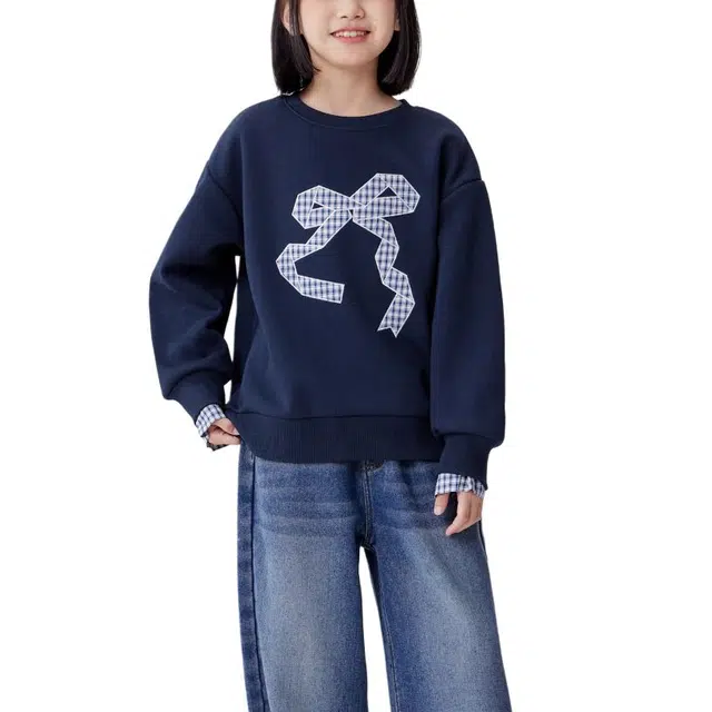 左西卫衣 假两件耐磨保暖圆领加绒长袖 儿童款