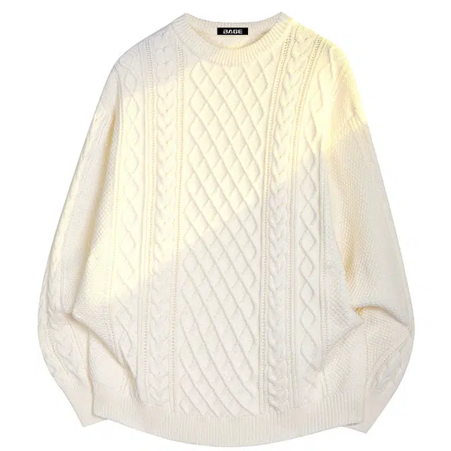 八哥 日系文艺复古感圆领长袖基础款慵懒感纯色干净高冷感纹理套头无性别主义日常通勤休闲百搭经典老钱风针织衫 男女同款