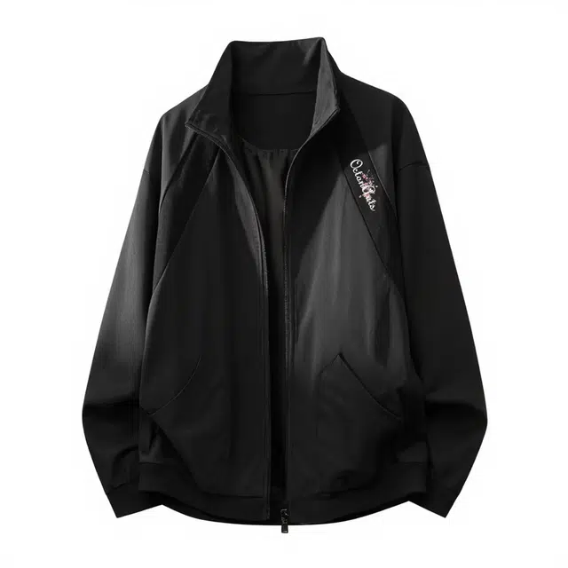 海底小纵队 美式高街复古植物花卉艺术字母印花解构分割设计弧形结构拉链无性别休闲宽松潮流百搭慵懒松弛工装长袖外套夹克 男女同款