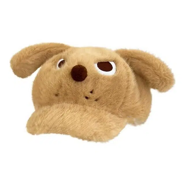 恩僾德 愤怒小狗毛绒耳朵可爱卡通秋冬季小众高颜值显脸小学生毛茸茸保暖大版棒球帽 腈纶 鸭舌帽 男女同款情侣款