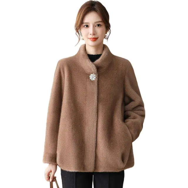 袋鼠 气质保暖时尚立领优雅柔软舒适绒感外套 女款