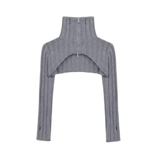 TREEMINGBIRD High-neck Bolero Knit Zip-up