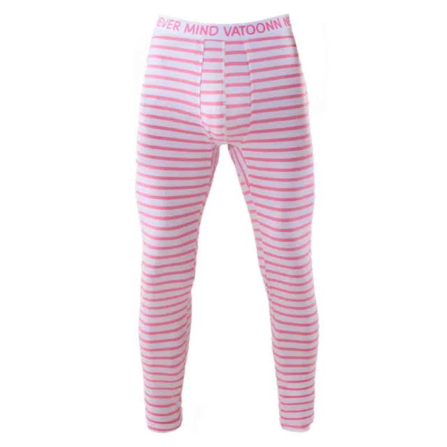 花佃品色 纯棉秋裤大码条纹修身简约中腰保暖裤 男款