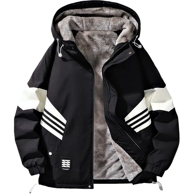 左岸 加绒加厚美式潮流百搭撞色拼接带帽拉链开衫上衣宽松休闲防风保暖秋冬夹克外套 男款