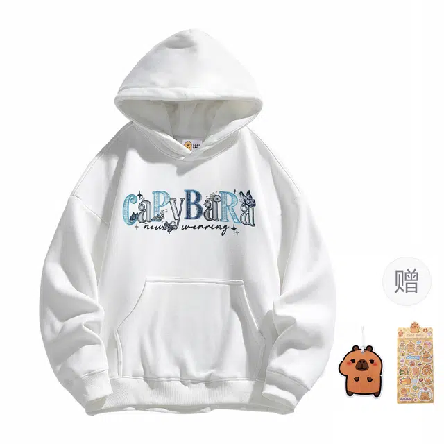 卡皮巴拉小黄豚 美式高街潮牌复古宽松立体贴布刺绣字母休闲百搭运动日常通勤秋季穿搭情侣带帽上衣服连帽卫衣 男女同款