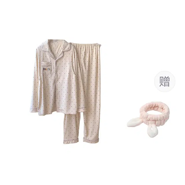 俞兆林 高级感时尚波点开衫柔软磨毛德绒长袖月子服舒适保暖家居服睡衣套装 秋冬季 女款