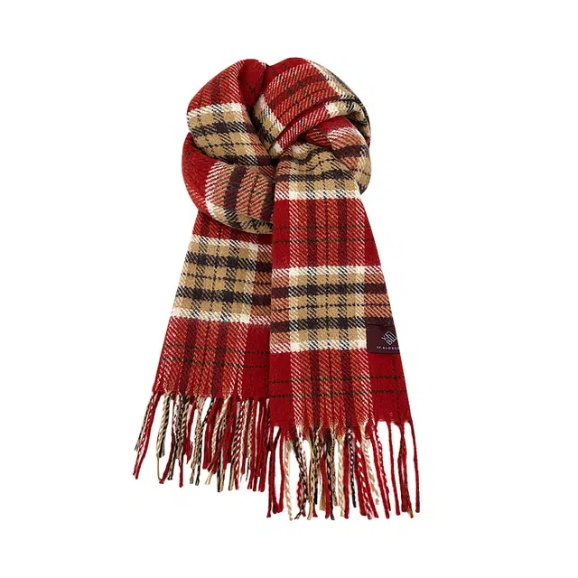 祎步康 复古格纹高级感流苏加厚保暖气质百搭 涤纶 绒线围巾 男女同款情侣款