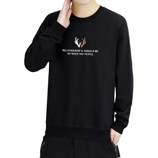 么宁 秋冬季基础款字母趣味印花长袖休闲外套情侣套头宽松圆领上衣简约百搭内搭打底衫舒适透气加绒保暖卫衣 男女同款