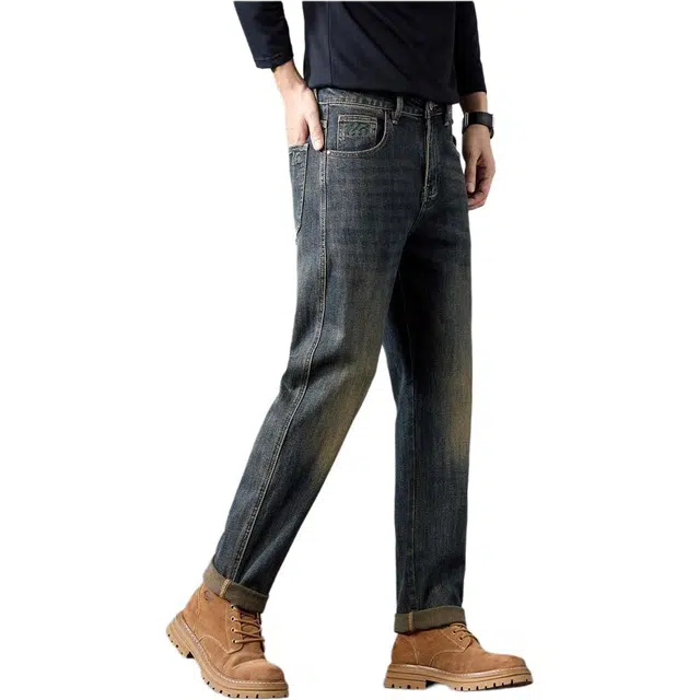 潮人榜 美式高街复古水洗潮牌宽松时尚休闲百搭弹力日常通勤中腰修身显瘦直筒小脚牛仔裤 男款