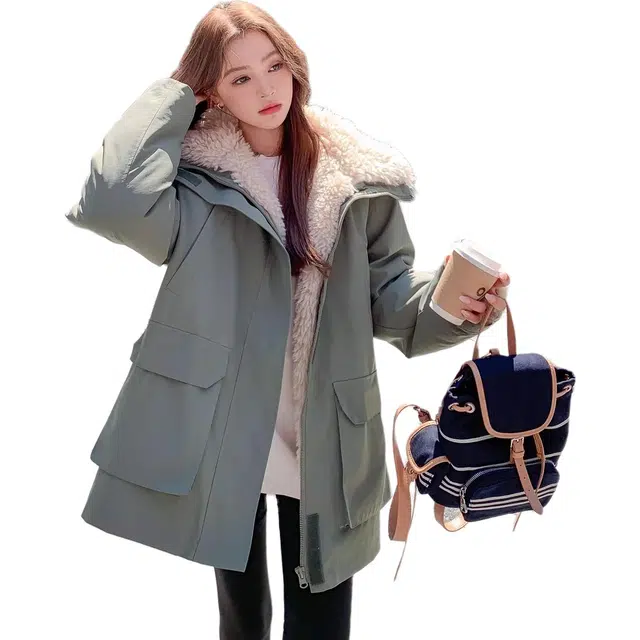 小卷要加油 加绒派克服女冬季中长款超好看棉袄小个子工装外套厚棉服 女款