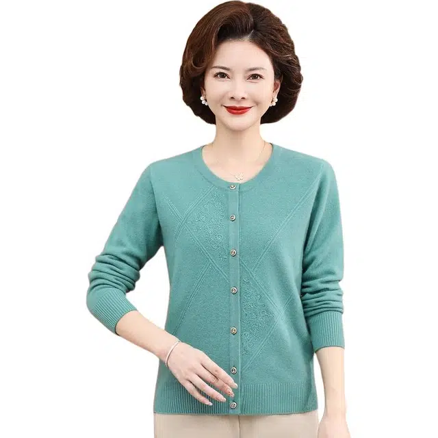 袋鼠 妈妈装全毛软糯高端品质优雅半高领百搭绣花羊毛打底针织衫 女款
