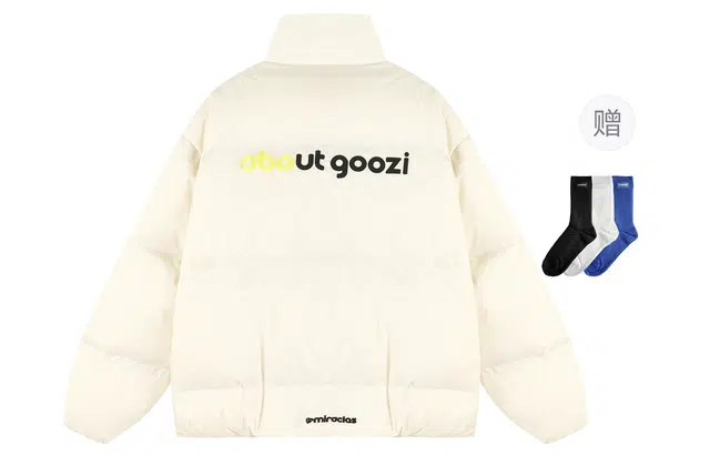 港仔文艺男 轻薄轻量化美式复古背后撞色发泡字母印花工艺立领磁吸小立扣保暖防寒面包服休闲百搭宽松潮流羽绒服外套 男女同款