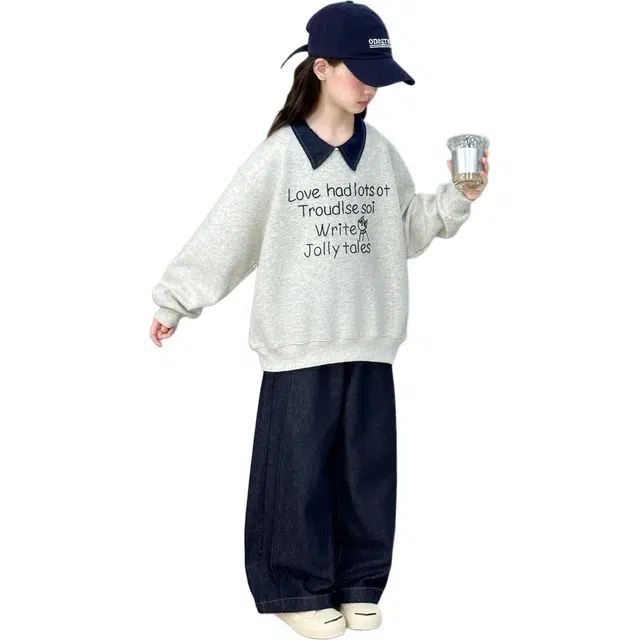 黑恐龙休闲运动套装 舒适卫衣牛仔裤春秋 儿童款