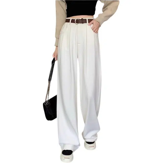 荟萃阁 高腰拖地长裤垂坠感直筒西装阔腿休闲裤 女款