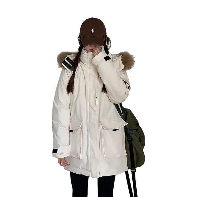 红蜻蜓 工装派克服棉衣大毛领保暖防风冬季棉袄外套休闲百搭舒适棉服 男女同款