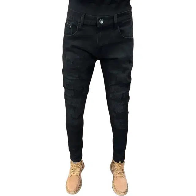 吉肯蒂 高端破洞男士牛仔裤潮流百搭修身弹力小脚裤长裤 男款