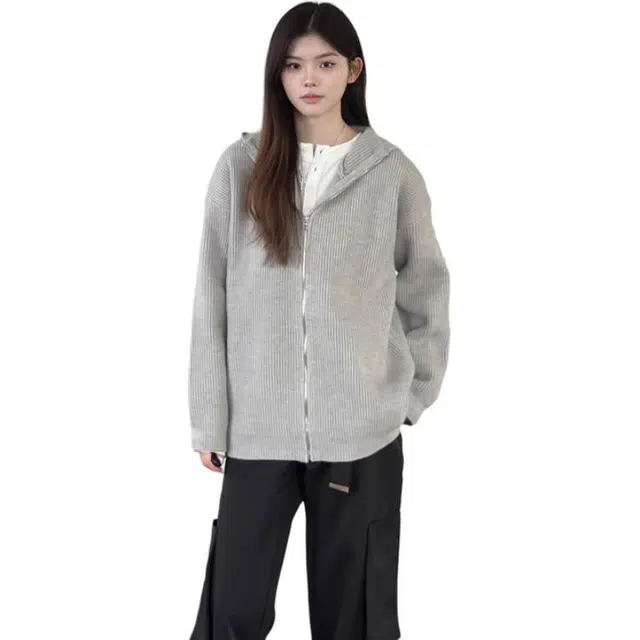 黑马漫画 开衫连帽上衣男冬季宽松慵懒风美式针织衫 男女同款