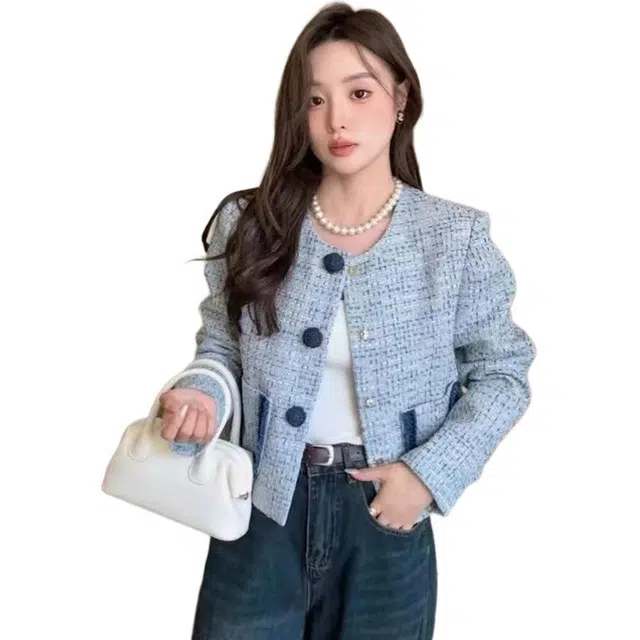 纤丝鸟 法式拼接撞色小香风短款时尚洋气上衣截短外套 女款