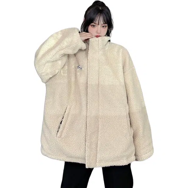 纤丝鸟 韩版两面穿宽松加厚保暖百搭棉衣棉服潮截短外套 女款